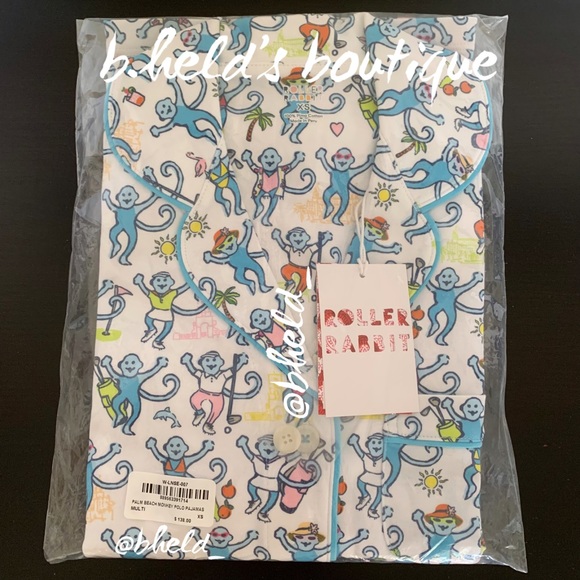Roller Rabbit Palm Beach Monkey Polo Pajamas in Multi Monkey Size XS New NWT - Picture 15 of 16